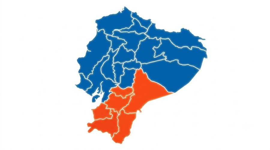 Mapa del Ecuador con las provincias de cobertura de Ferreterias.tv resaltadas en el sur del país